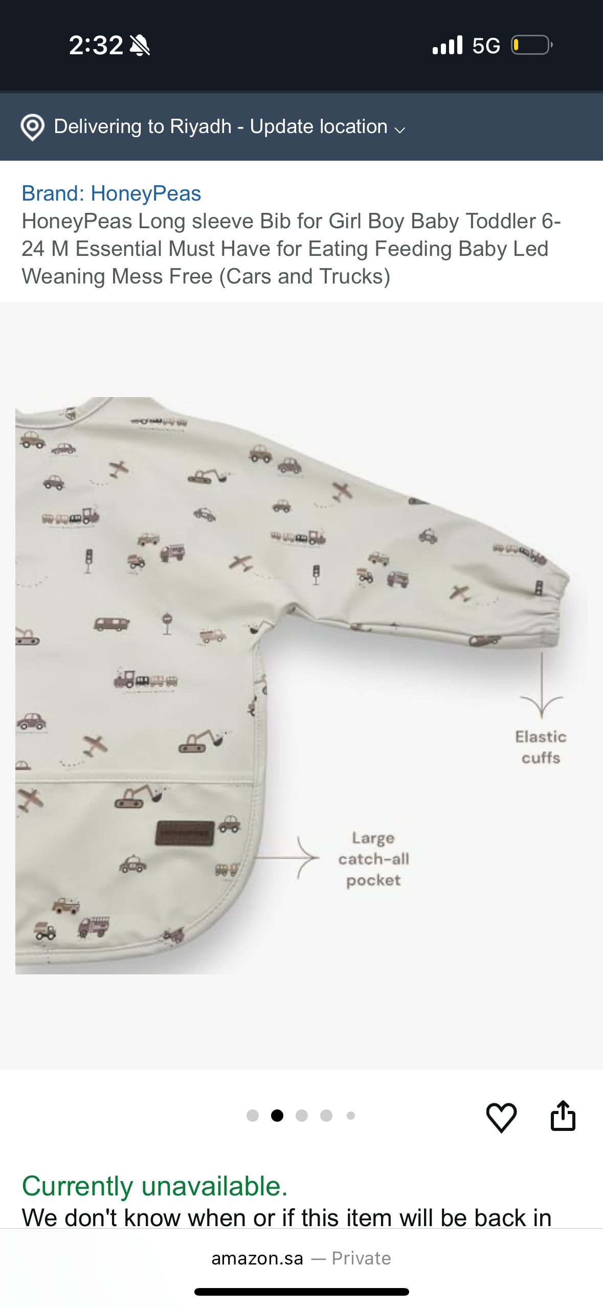 HoneyPeas Long sleeve Bib for Girl Boy Baby Toddler 6-24 M Essential Must Have for Eating Feeding Baby Led Weaning Mess Free (Cars and Trucks)