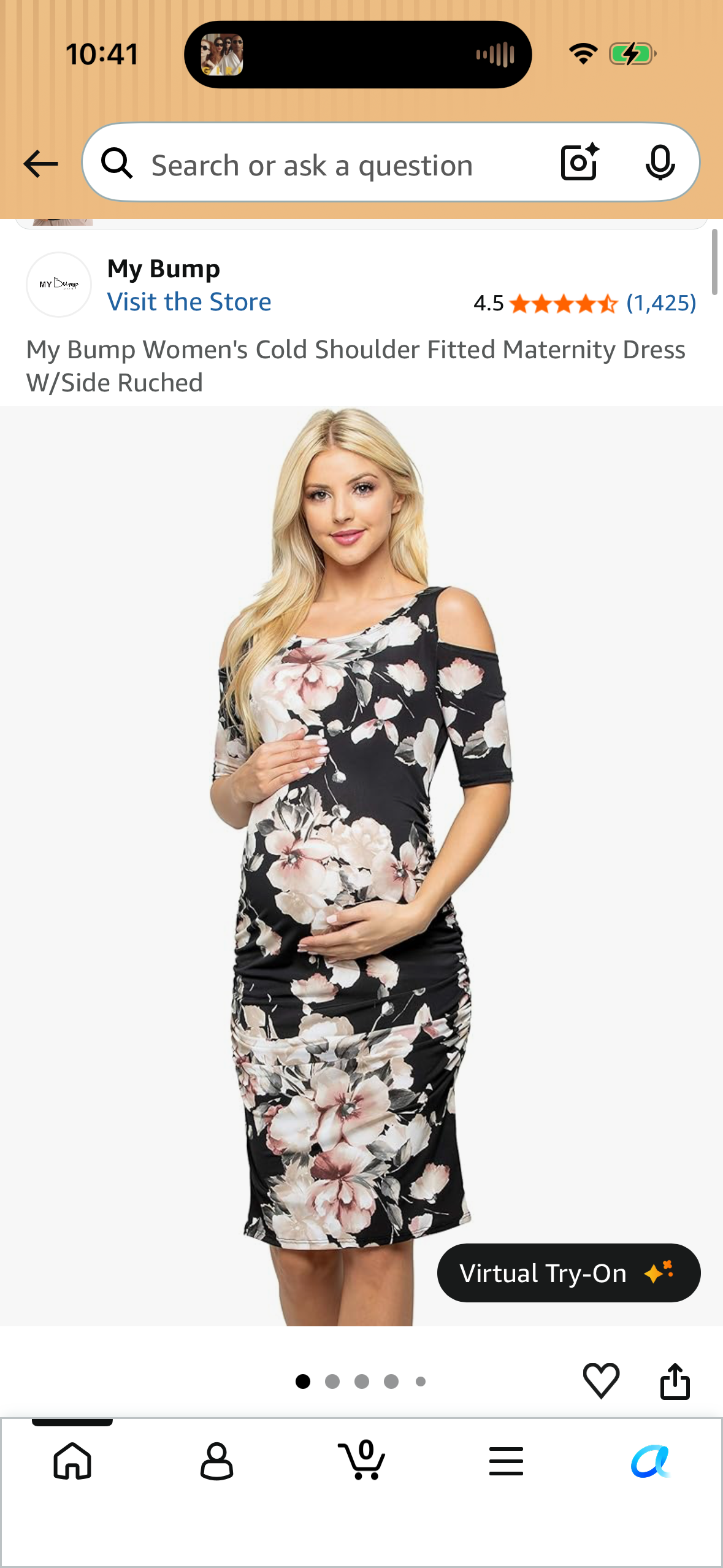 My Bump Women's Cold Shoulder Fitted Maternity Dress W/Side Ruched (Size Small)