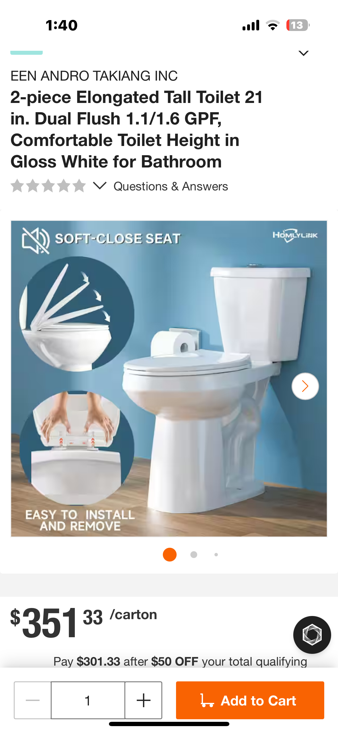 2-piece Elongated Tall Toilet 21 in. Dual Flush 1.1/1.6 GPF, Comfortable Toilet Height in Gloss White for Bathroom (B1119)