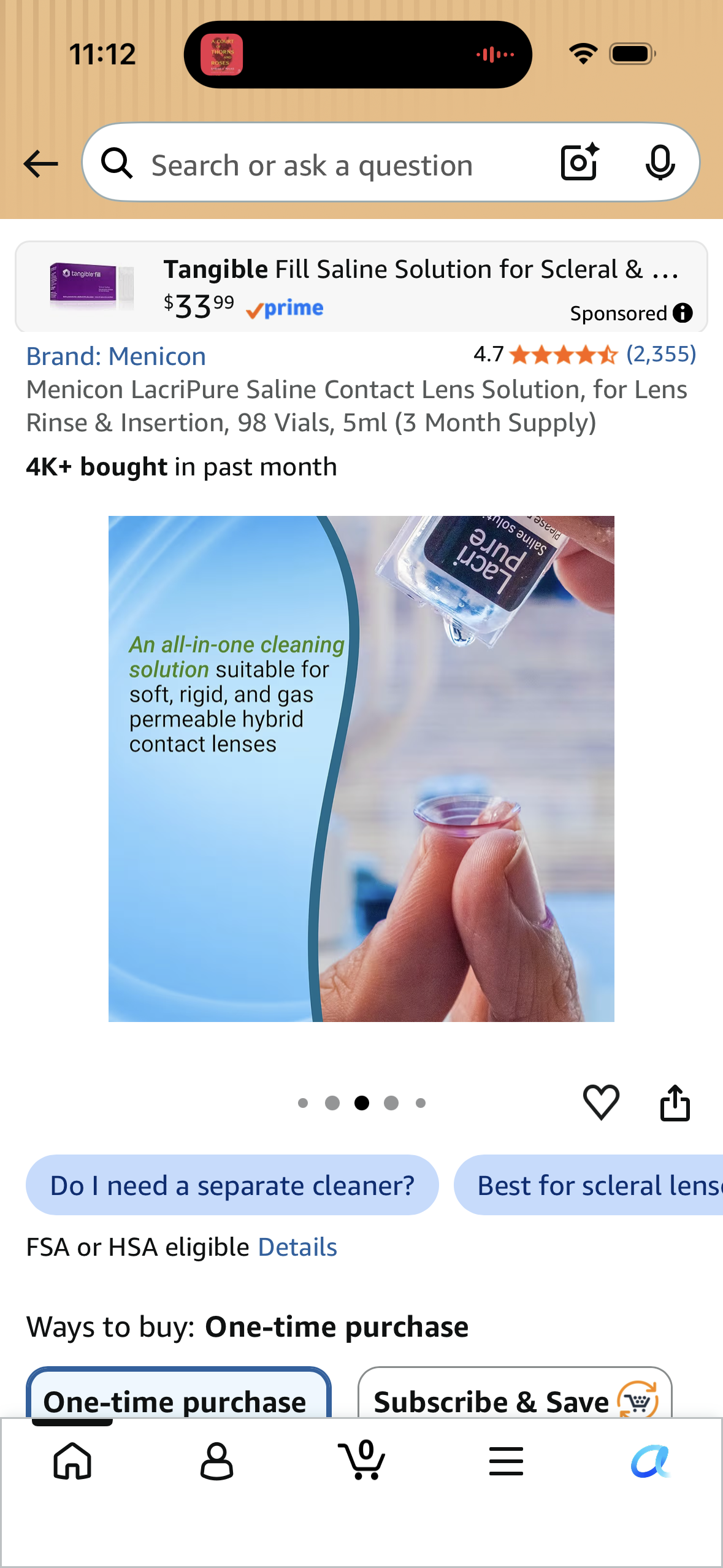 Menicon LacriPure Saline Contact Lens Solution, for Lens Rinse & Insertion, 98 Vials, 5ml (3 Month Supply)