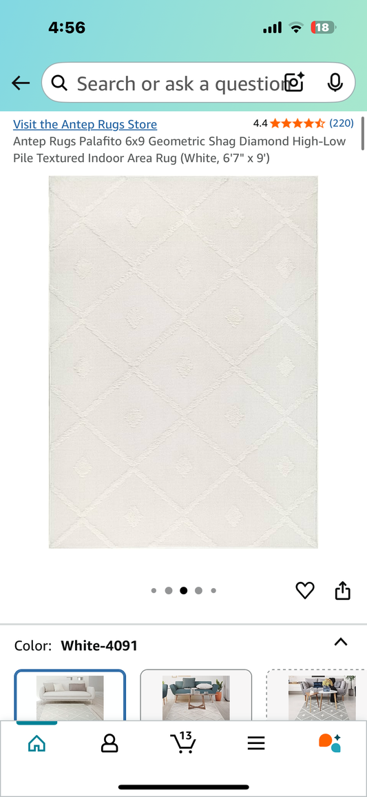 Antep Rugs Palafito Geometric Shag Diamond High-Low Pile Textured Indoor Area Rug (White, 6'7" x 9') (L947)