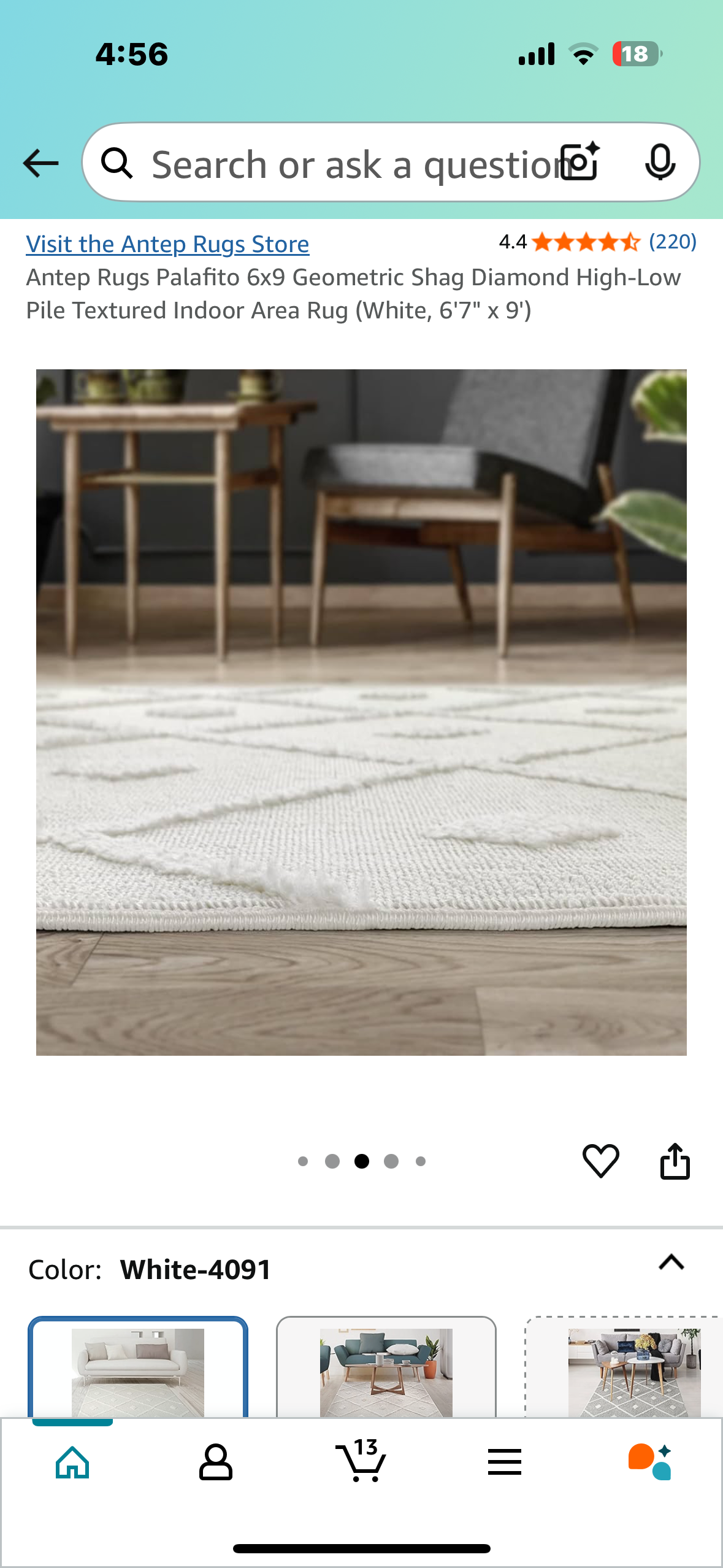 Antep Rugs Palafito Geometric Shag Diamond High-Low Pile Textured Indoor Area Rug (White, 6'7" x 9') (L947)