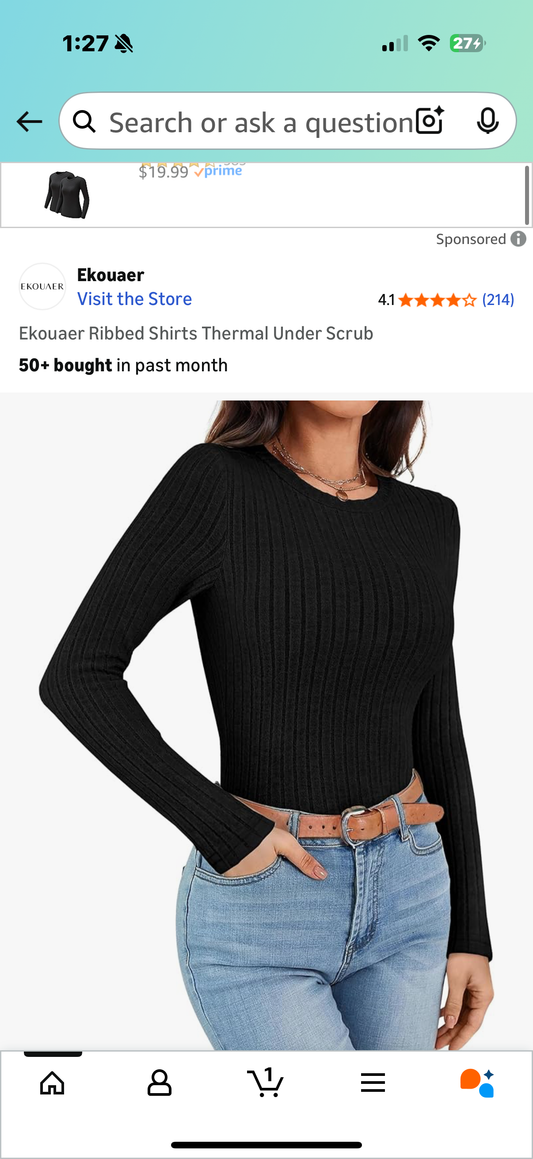 Ekouaer Ribbed Shirts Thermal Under Scrub (Size Medium)