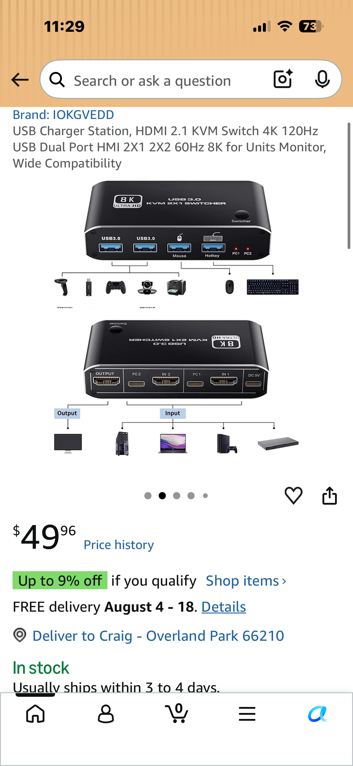 8K @60Hz 2x1 HDMI 2.1 KVM Switch, 2 Port 2 in 1 Out KVM HDMI 2.1 Switch for 2 PCs Shares 1 Set Mouse, Keyboard and Monitor, Support 8K @60Hz, 4K @120Hz, Hotkey, USB 3.0 Port, HDMI2.1 in/Out Port