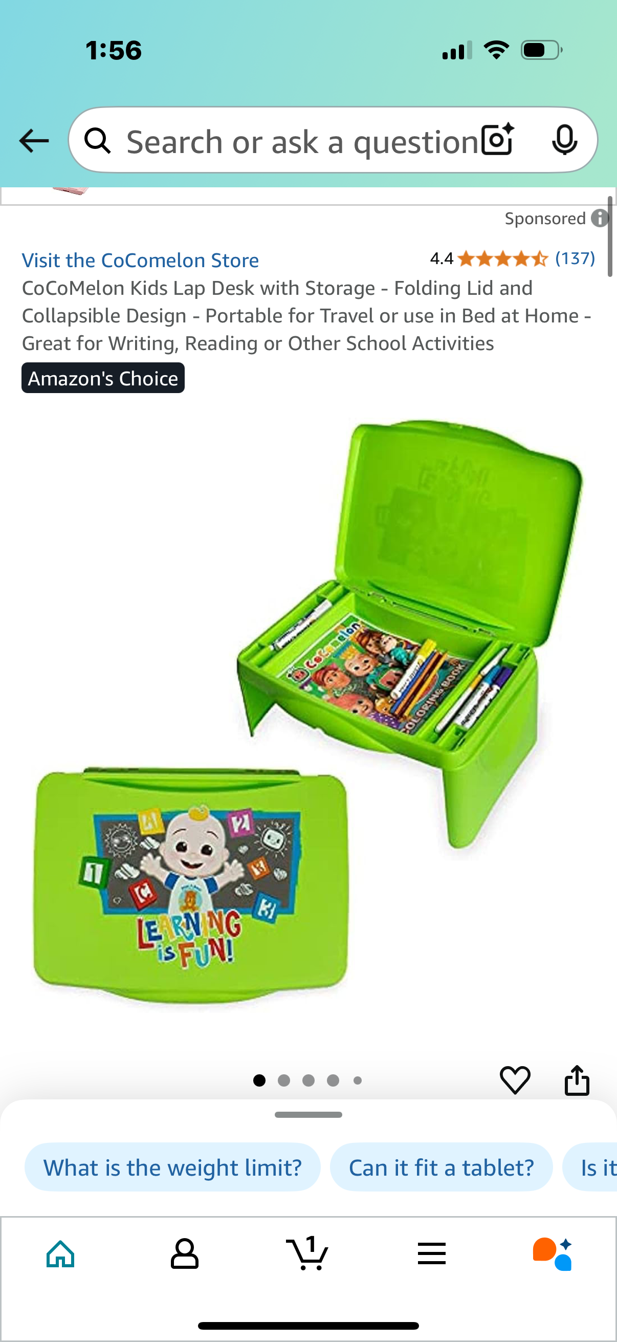 CoCoMelon Kids Lap Desk with Storage - Folding Lid and Collapsible Design - Portable for Travel or use in Bed at Home - Great for Writing, Reading or Other School Activities
