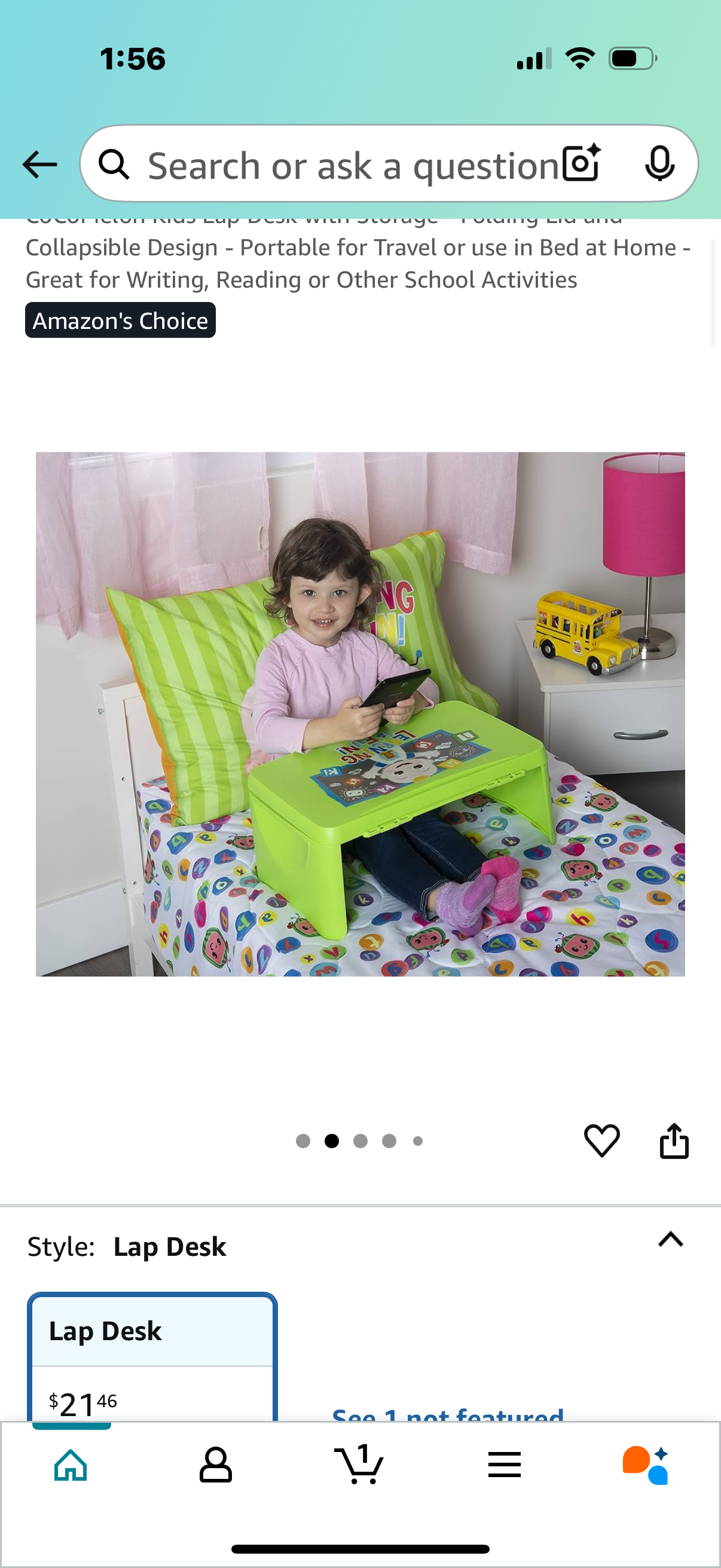 CoCoMelon Kids Lap Desk with Storage - Folding Lid and Collapsible Design - Portable for Travel or use in Bed at Home - Great for Writing, Reading or Other School Activities