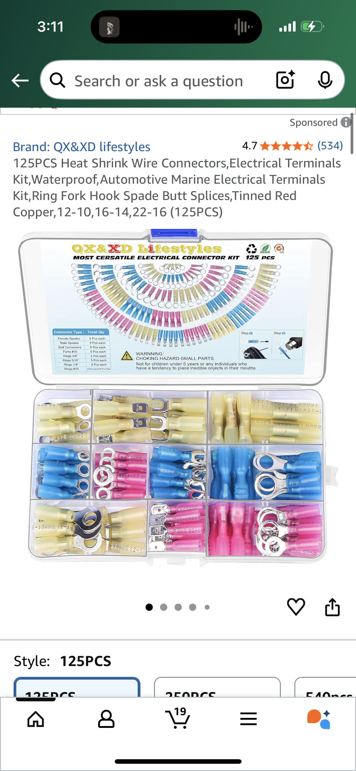 125PCS Heat Shrink Wire Connectors,Electrical Terminals Kit,Waterproof,Automotive Marine Electrical Terminals Kit,Ring Fork Hook Spade Butt Splices,Tinned Red Copper,12-10,16-14,22-16 (125PCS)