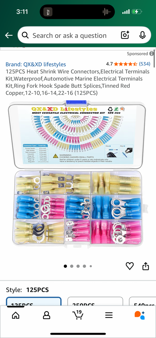 125PCS Heat Shrink Wire Connectors,Electrical Terminals Kit,Waterproof,Automotive Marine Electrical Terminals Kit,Ring Fork Hook Spade Butt Splices,Tinned Red Copper,12-10,16-14,22-16 (125PCS)