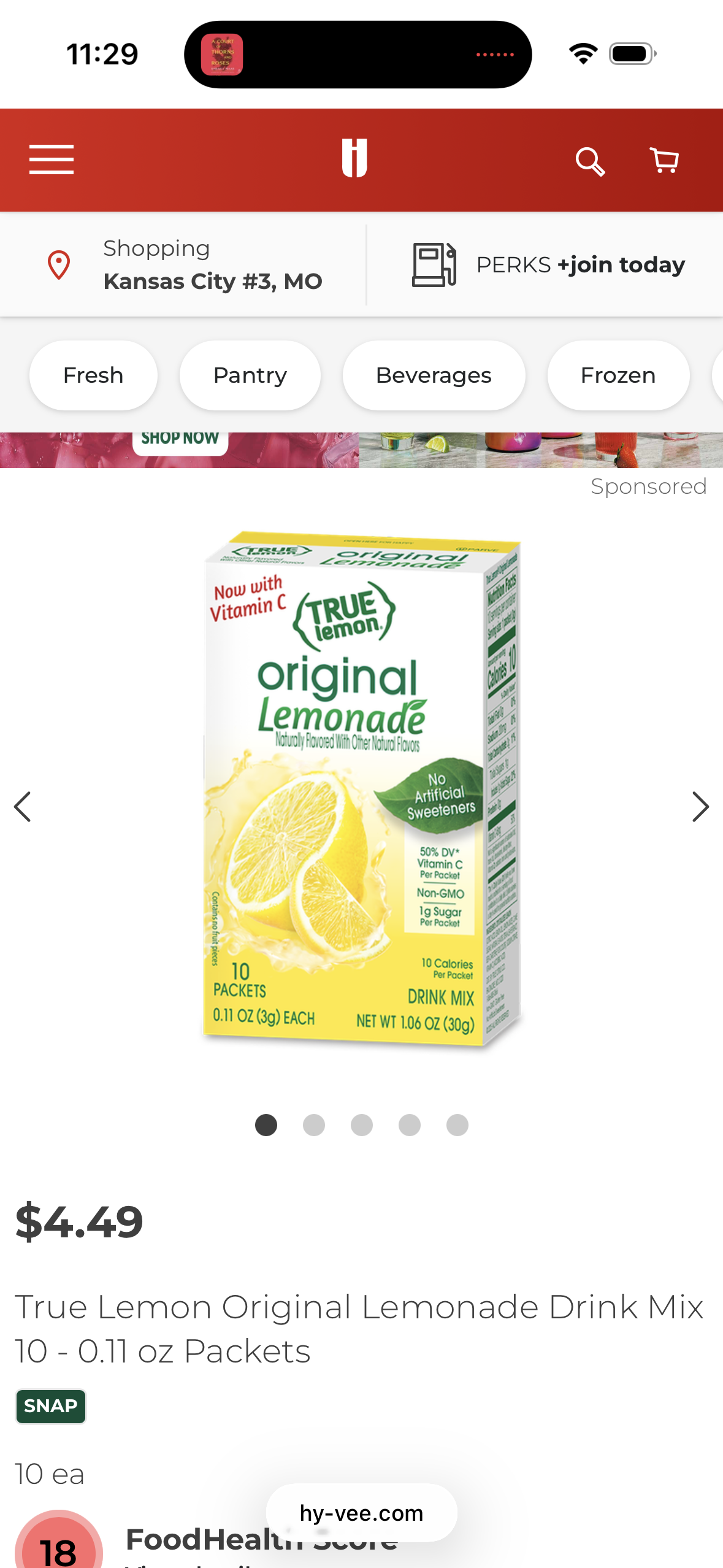True Lemon Original Lemonade Drink Mix 10 - 0.11 oz Packets