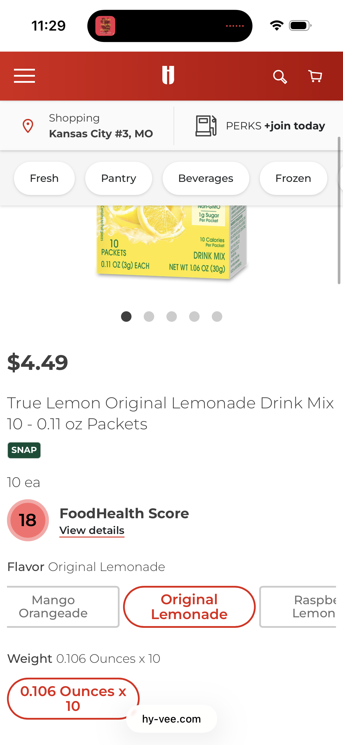 True Lemon Original Lemonade Drink Mix 10 - 0.11 oz Packets
