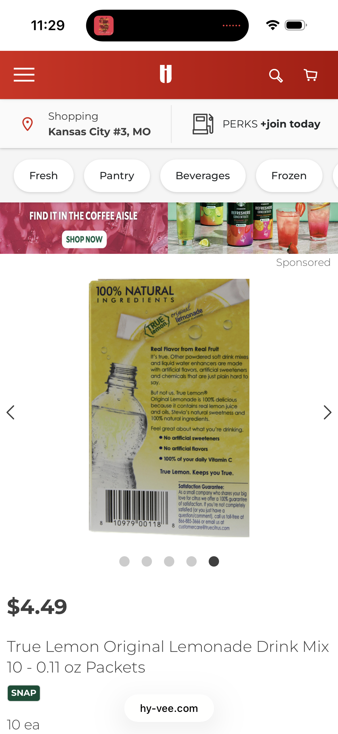 True Lemon Original Lemonade Drink Mix 10 - 0.11 oz Packets