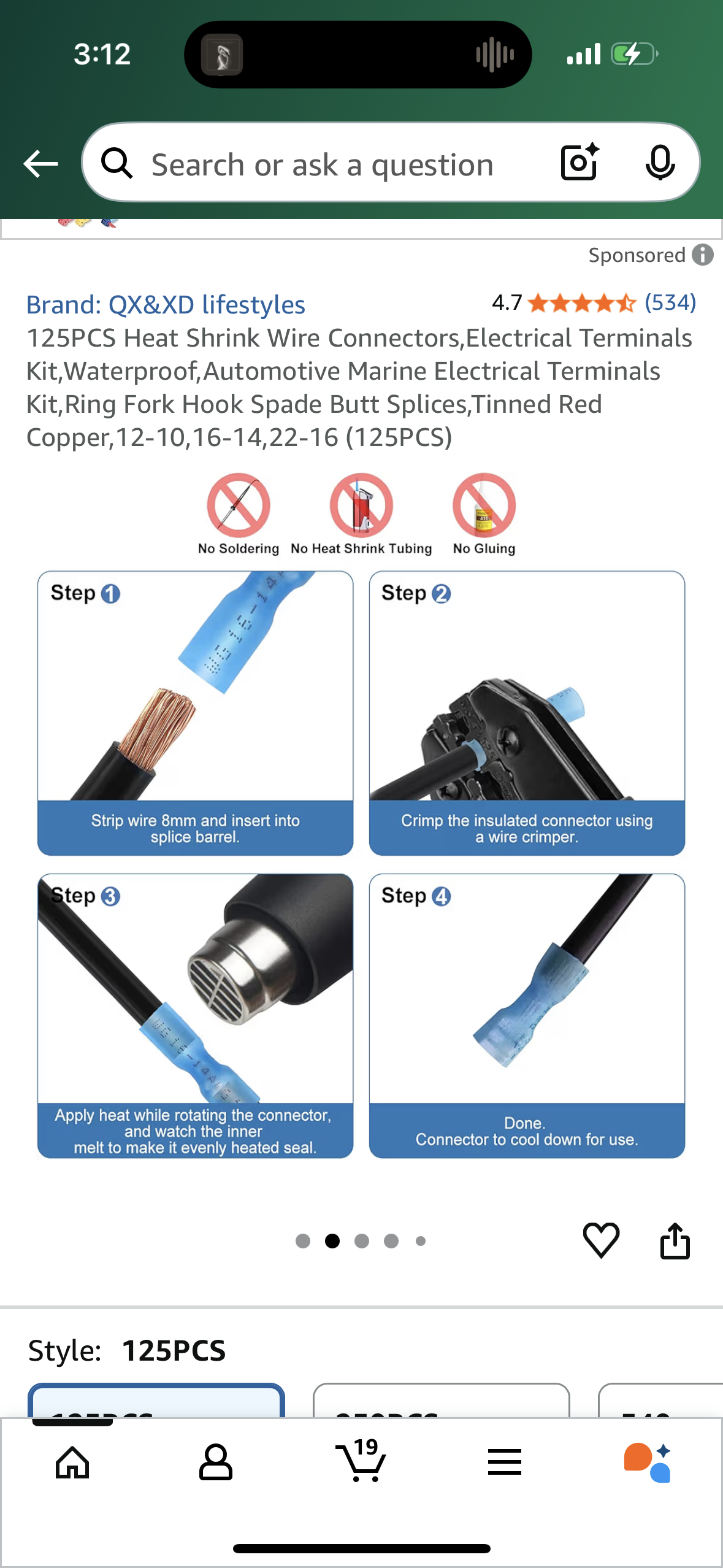 125PCS Heat Shrink Wire Connectors,Electrical Terminals Kit,Waterproof,Automotive Marine Electrical Terminals Kit,Ring Fork Hook Spade Butt Splices,Tinned Red Copper,12-10,16-14,22-16 (125PCS)
