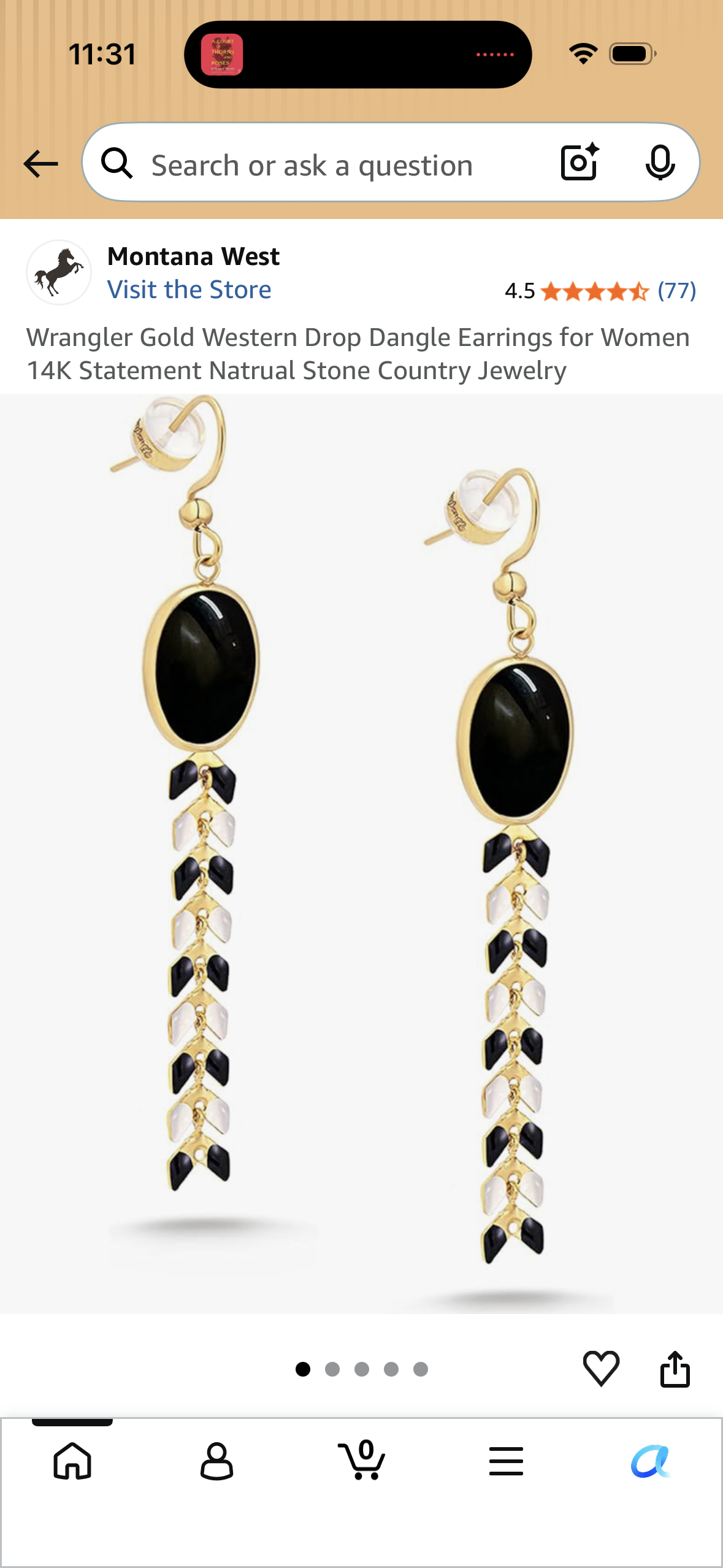 Wrangler Gold Western Drop Dangle Earrings for Women 14K Statement Natrual Stone Country Jewelry