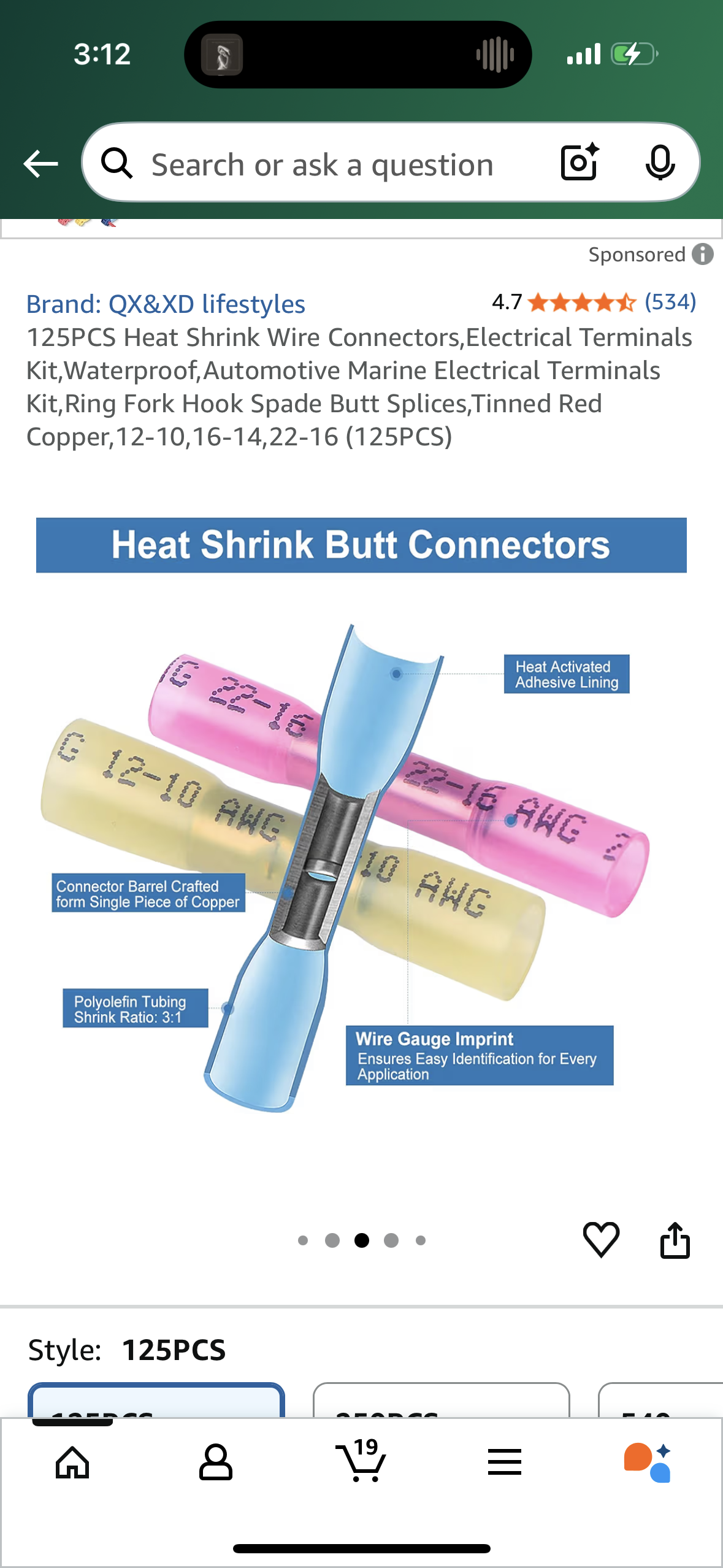 125PCS Heat Shrink Wire Connectors,Electrical Terminals Kit,Waterproof,Automotive Marine Electrical Terminals Kit,Ring Fork Hook Spade Butt Splices,Tinned Red Copper,12-10,16-14,22-16 (125PCS)