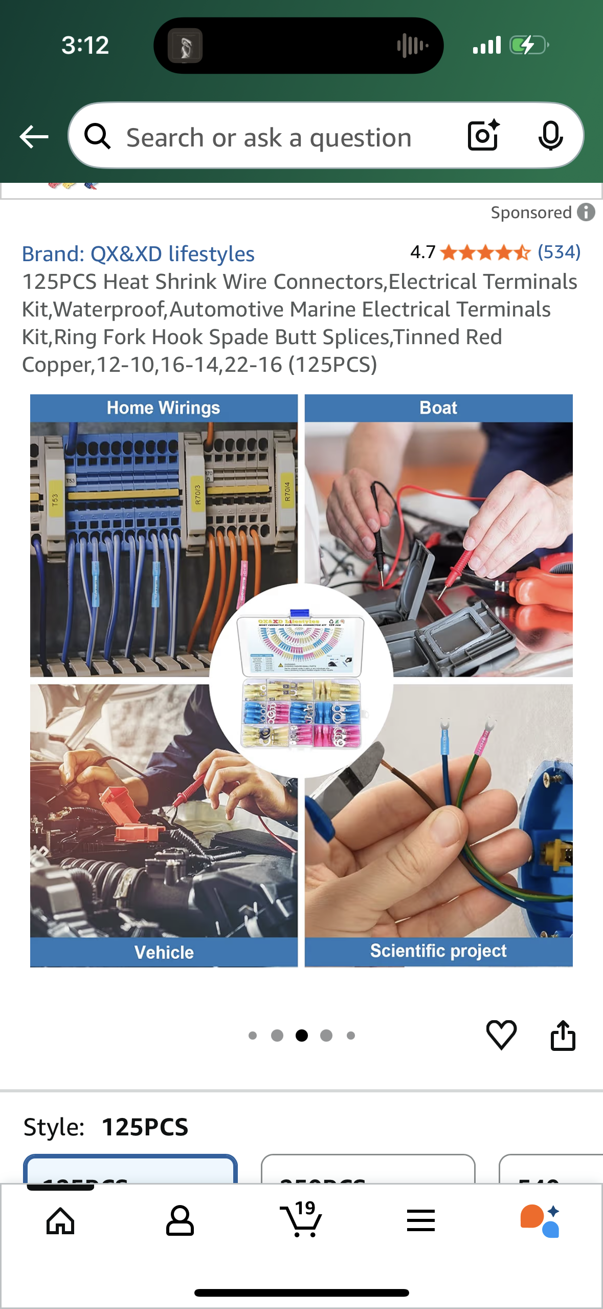 125PCS Heat Shrink Wire Connectors,Electrical Terminals Kit,Waterproof,Automotive Marine Electrical Terminals Kit,Ring Fork Hook Spade Butt Splices,Tinned Red Copper,12-10,16-14,22-16 (125PCS)