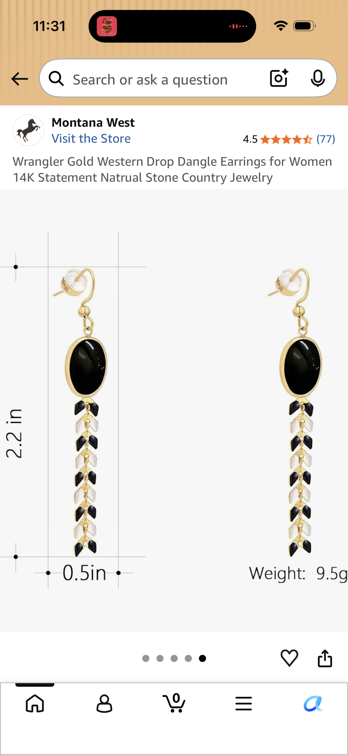 Wrangler Gold Western Drop Dangle Earrings for Women 14K Statement Natrual Stone Country Jewelry