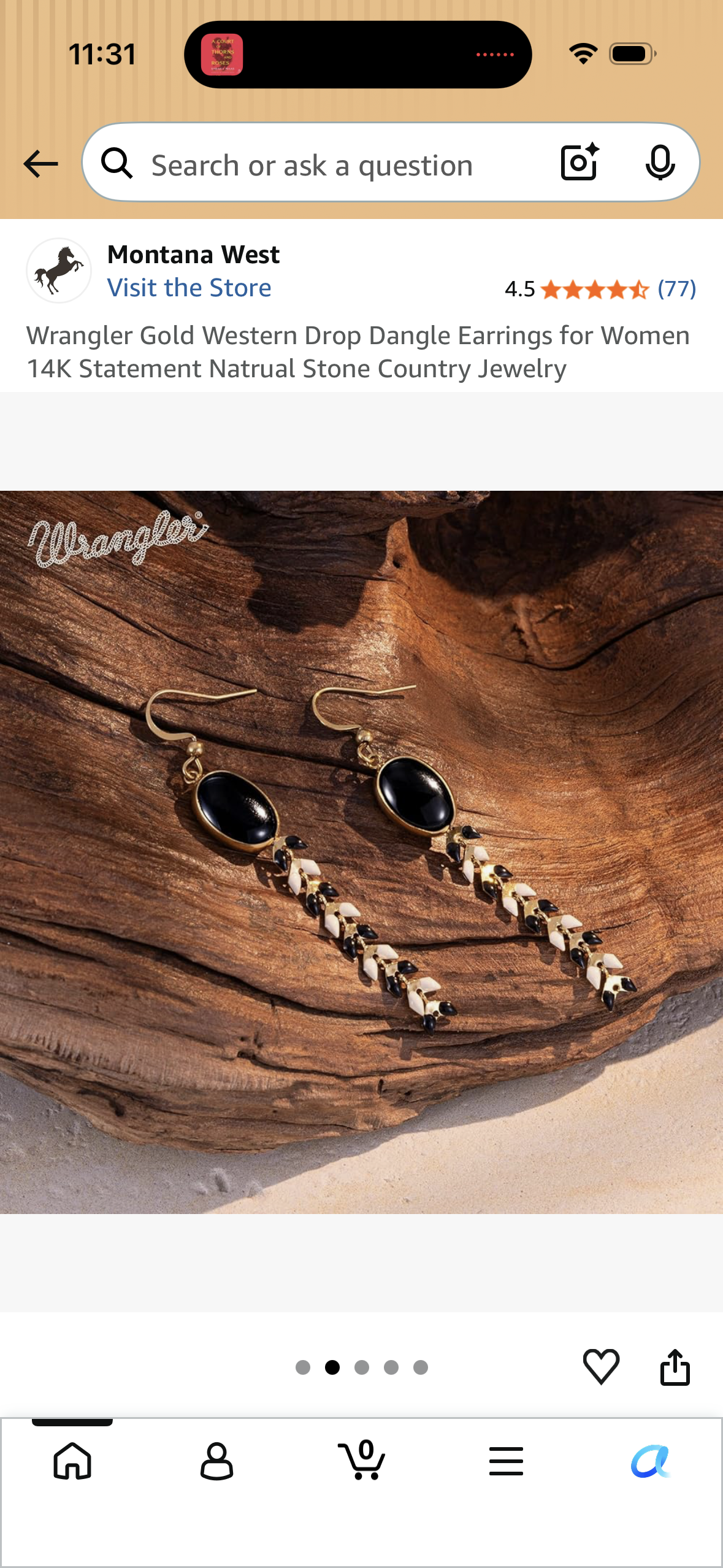 Wrangler Gold Western Drop Dangle Earrings for Women 14K Statement Natrual Stone Country Jewelry