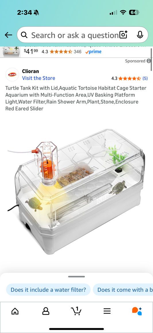Turtle Tank Kit with Lid,Aquatic Tortoise Habitat Cage Starter Aquarium with Multi-Function Area,UV Basking Platform Light,Water Filter, Rain Shower Arm,Plant,Stone, Enclosure Red Eared Slider