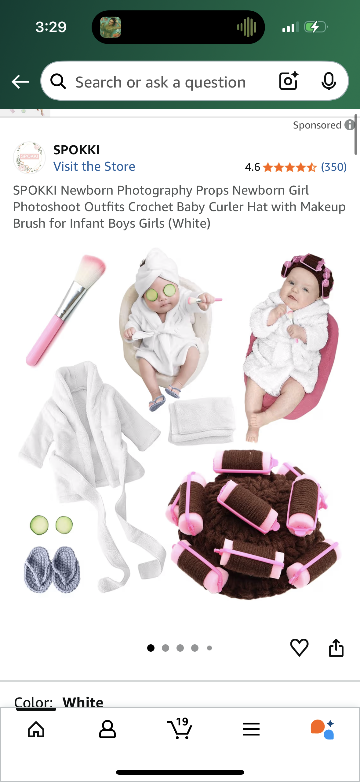 SPOKKI Newborn Photography Props Newborn Girl Photoshoot Outfits Crochet Baby Curler Hat with Makeup Brush for Infant Boys Girls (White)