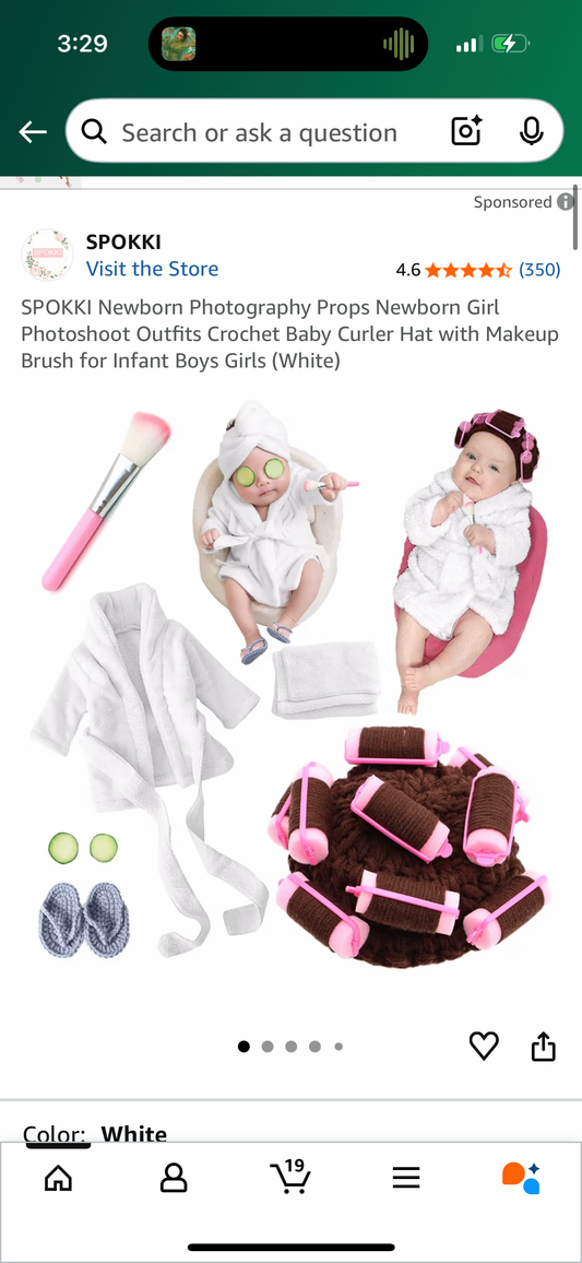 SPOKKI Newborn Photography Props Newborn Girl Photoshoot Outfits Crochet Baby Curler Hat with Makeup Brush for Infant Boys Girls (White)