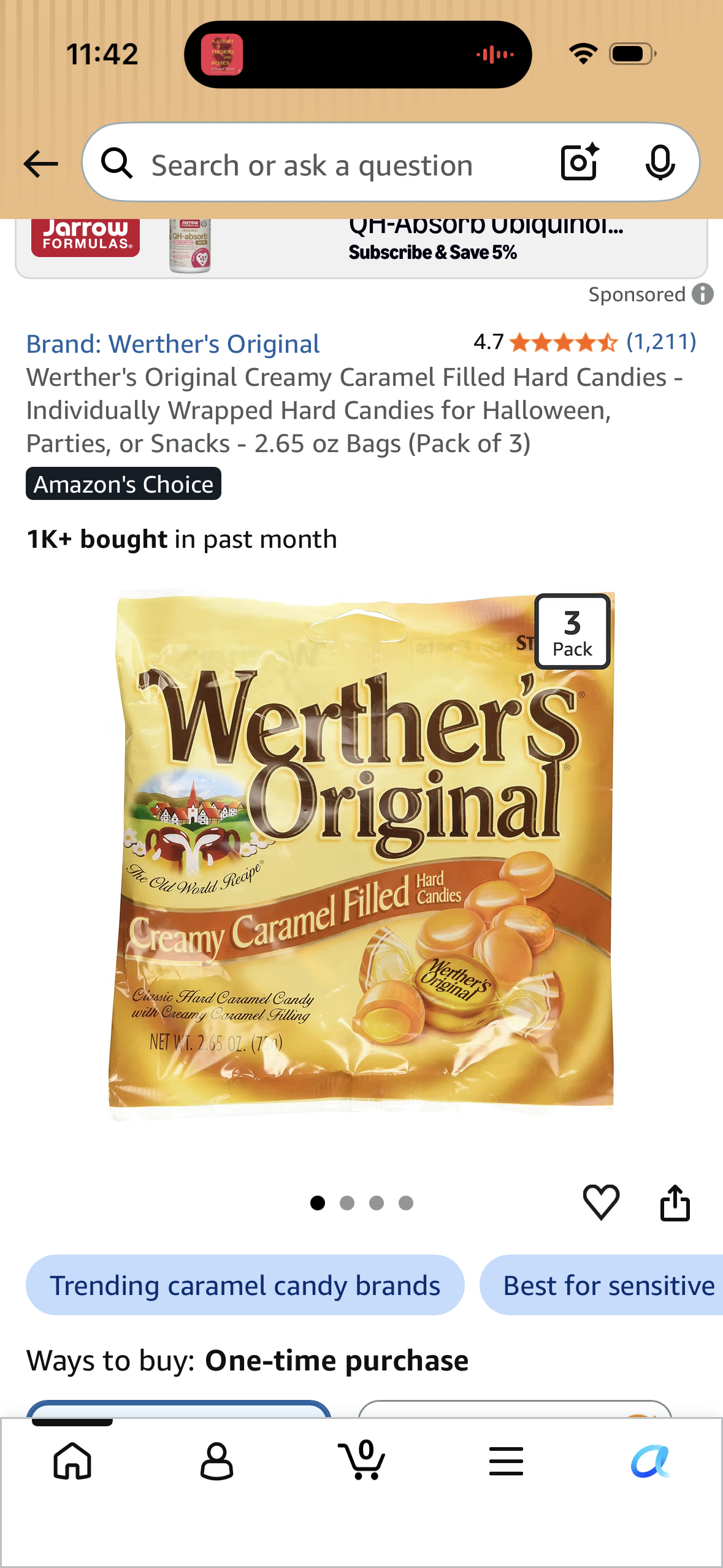 Werther's Original Creamy Caramel Filled Hard Candies - Individually Wrapped Hard Candies for Halloween, Parties, or Snacks - 2.65 oz Bags (Pack of 3)