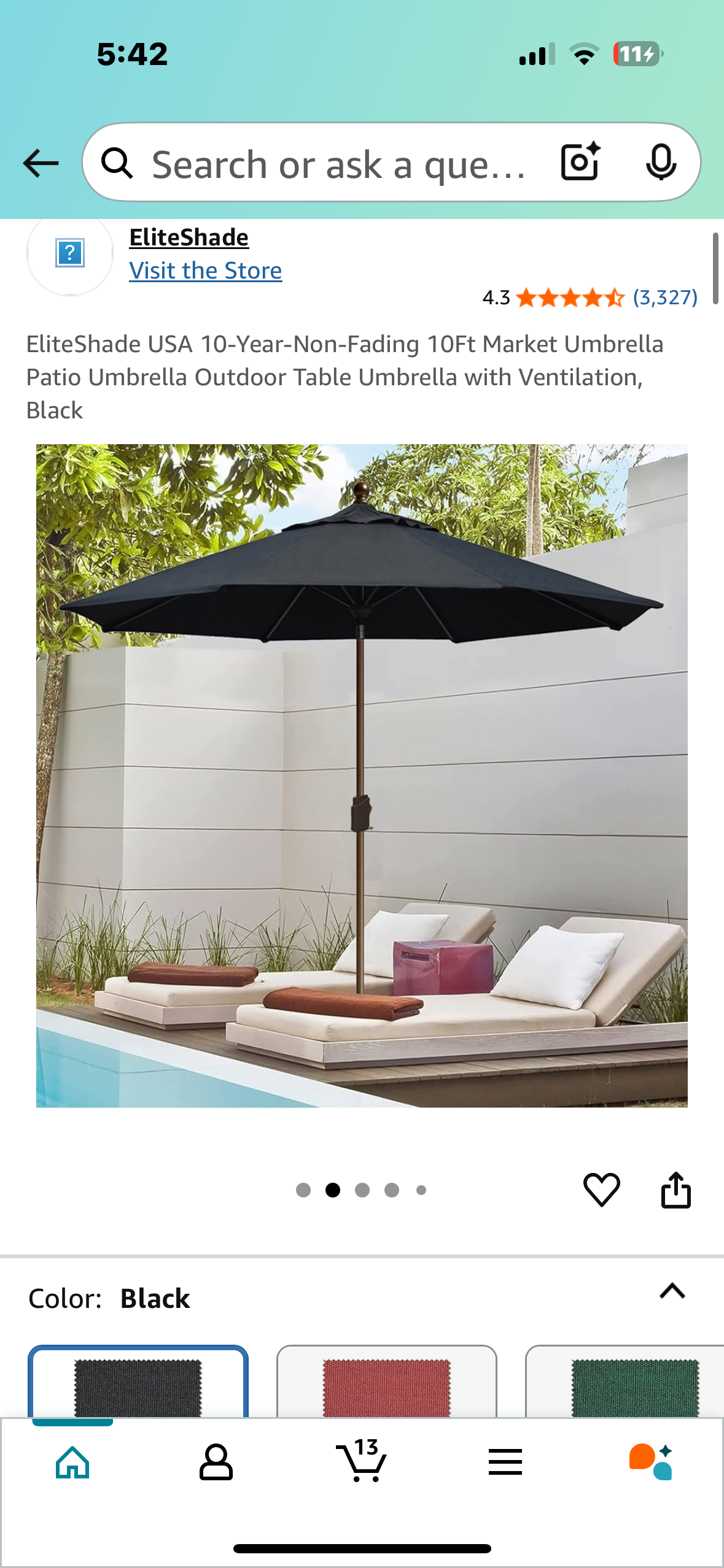 EliteShade USA 10-Year-Non-Fading 10Ft Patio Market Umbrella,Outdoor Table Umbrella with Ventilation, Black (G805)