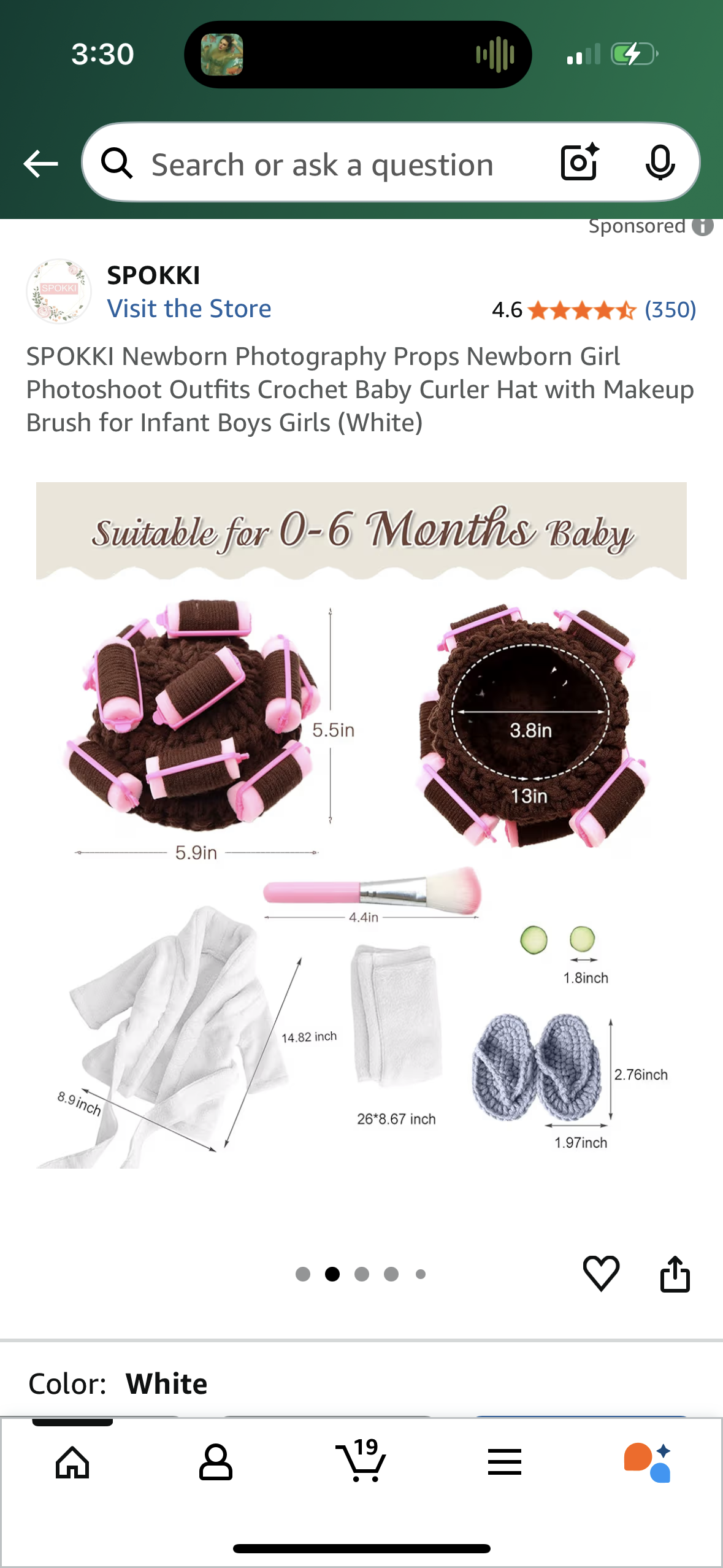 SPOKKI Newborn Photography Props Newborn Girl Photoshoot Outfits Crochet Baby Curler Hat with Makeup Brush for Infant Boys Girls (White)