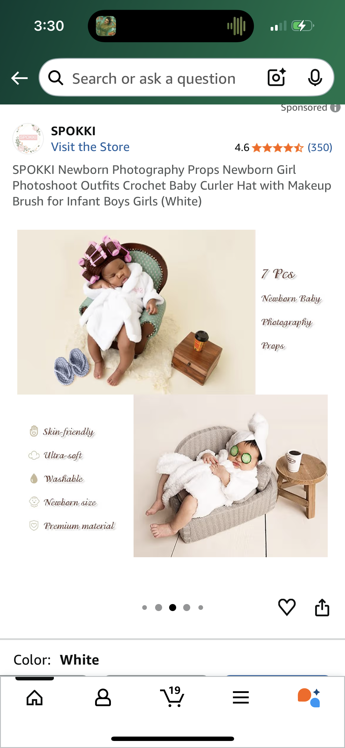 SPOKKI Newborn Photography Props Newborn Girl Photoshoot Outfits Crochet Baby Curler Hat with Makeup Brush for Infant Boys Girls (White)