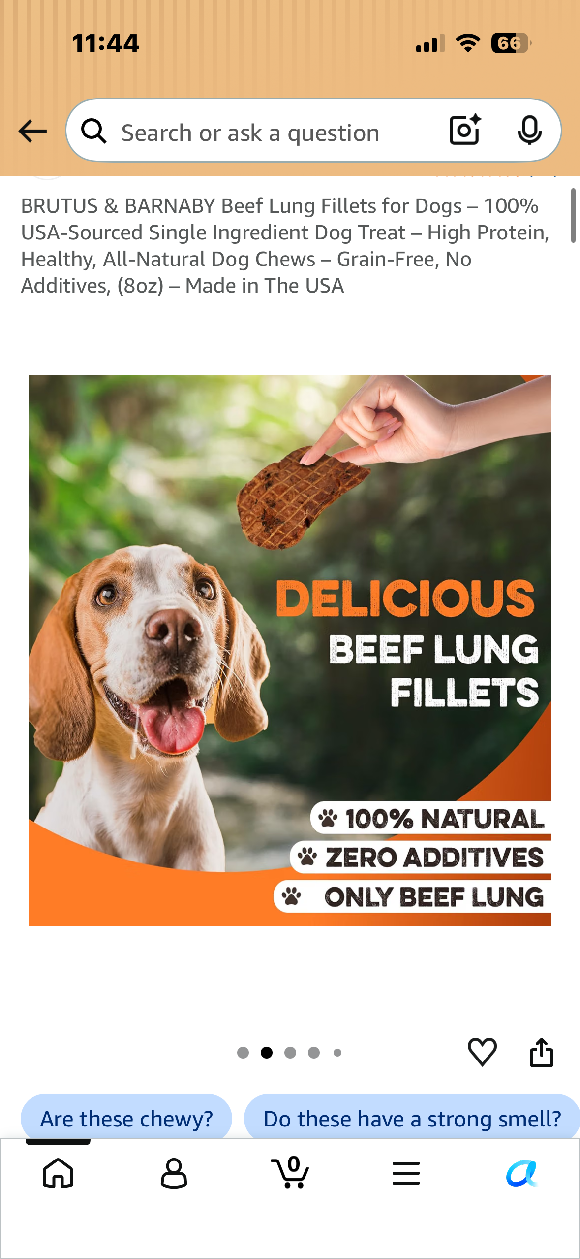 BRUTUS & BARNABY Beef Lung Fillets for Dogs – 100% USA-Sourced Single Ingredient Dog Treat – High Protein, Healthy, All-Natural Dog Chews – Grain-Free, No Additives, (8oz)