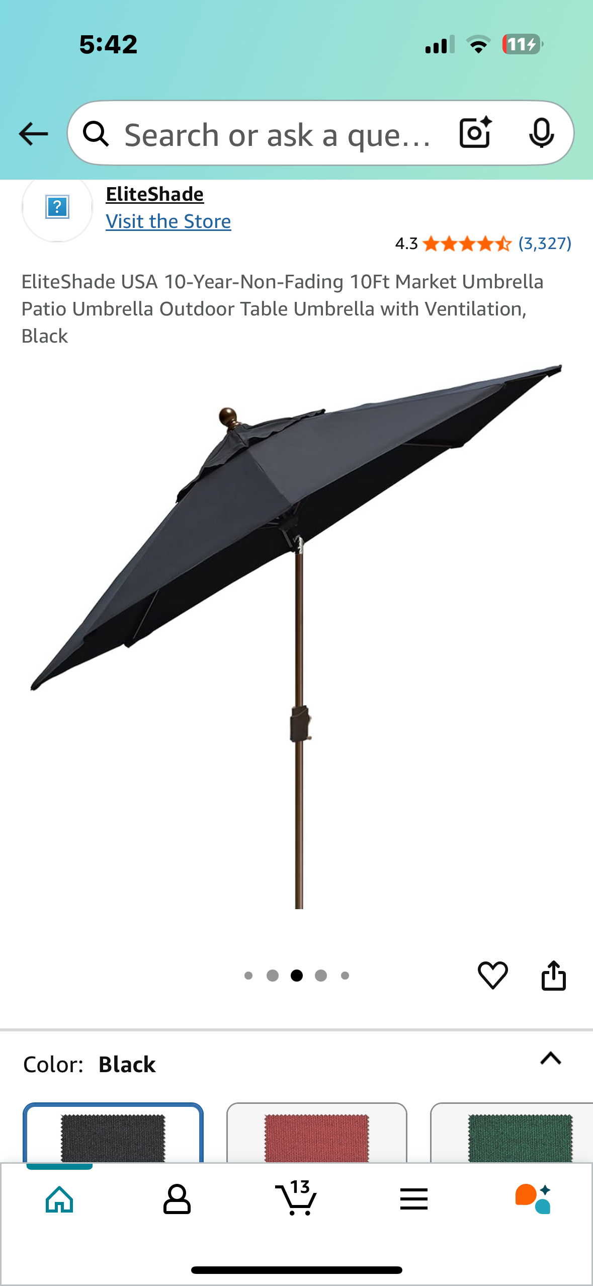 EliteShade USA 10-Year-Non-Fading 10Ft Patio Market Umbrella,Outdoor Table Umbrella with Ventilation, Black (G805)