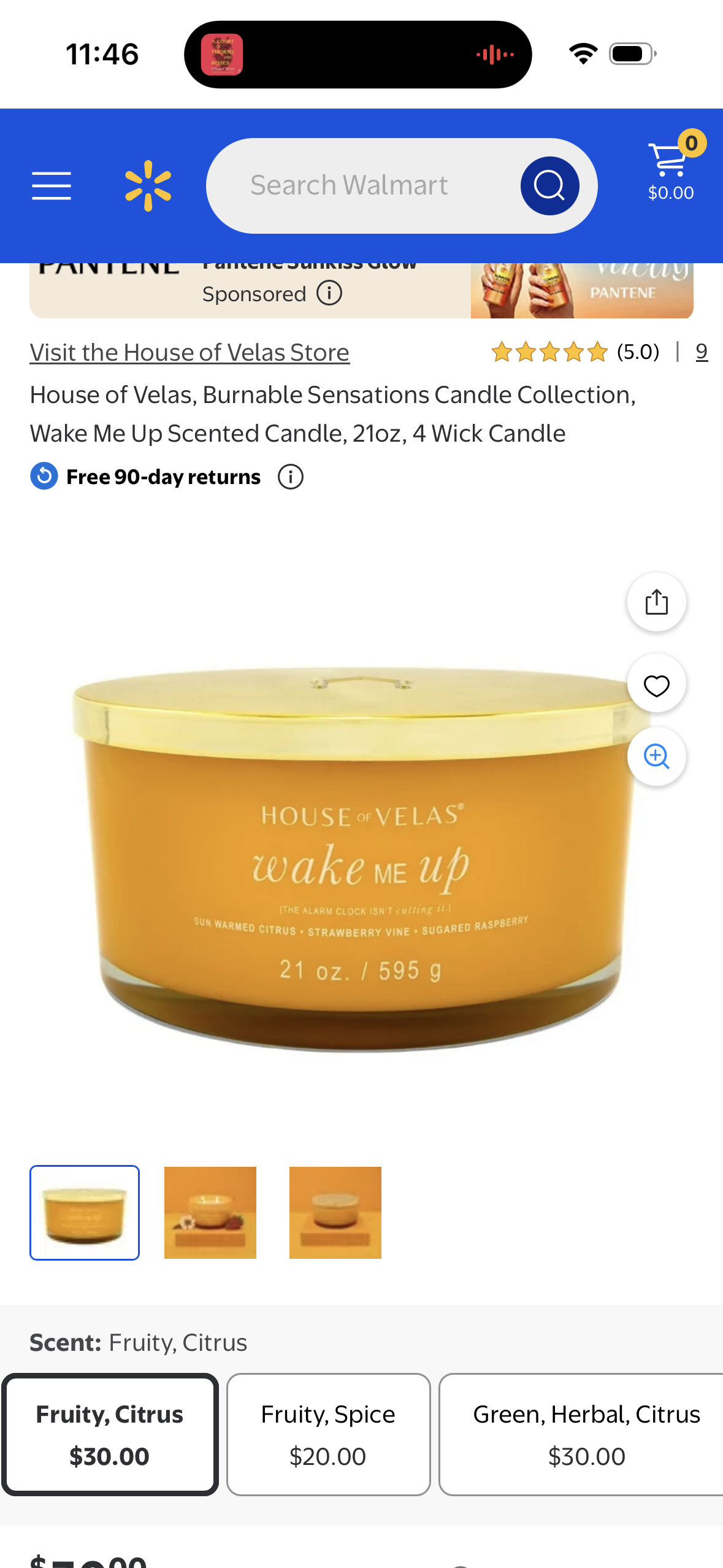 House of Velas, Burnable Sensations Candle Collection, Wake Me Up Scented Candle, 21oz, 4 Wick Candle