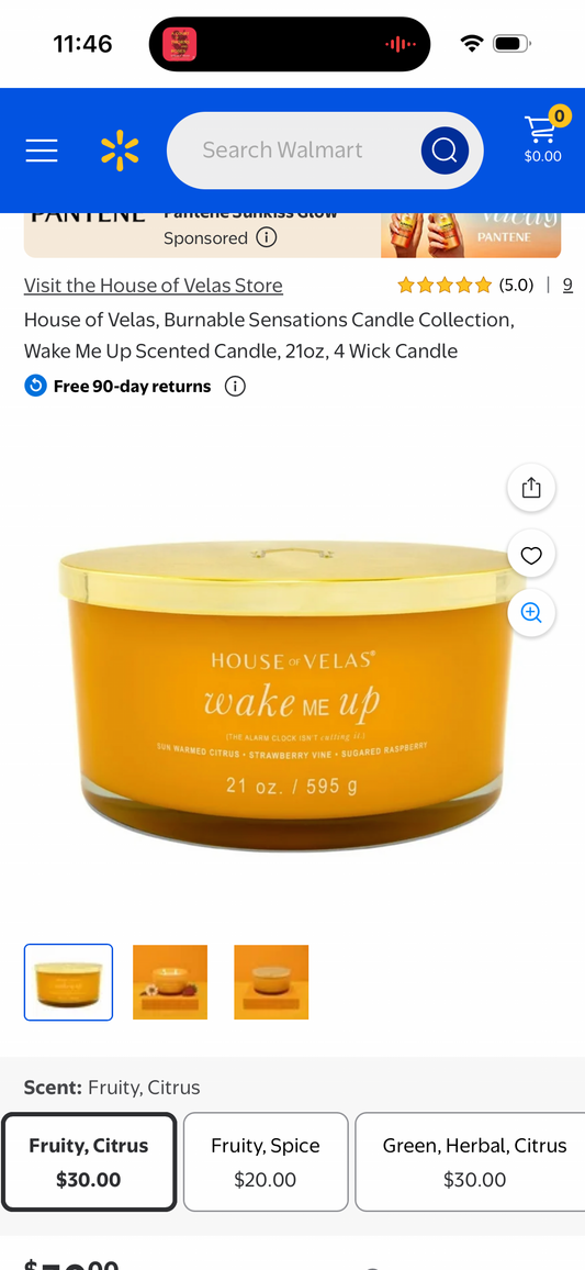 House of Velas, Burnable Sensations Candle Collection, Wake Me Up Scented Candle, 21oz, 4 Wick Candle