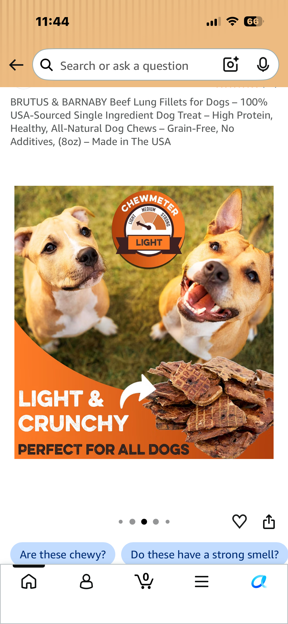 BRUTUS & BARNABY Beef Lung Fillets for Dogs – 100% USA-Sourced Single Ingredient Dog Treat – High Protein, Healthy, All-Natural Dog Chews – Grain-Free, No Additives, (8oz)