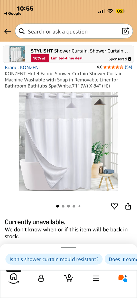 KONZENT Hotel Fabric Shower Curtain Shower Curtain Machine Washable with Snap in Removable Liner for Bathroom Bathtubs Spa(White,71" (W) X84 (H))
