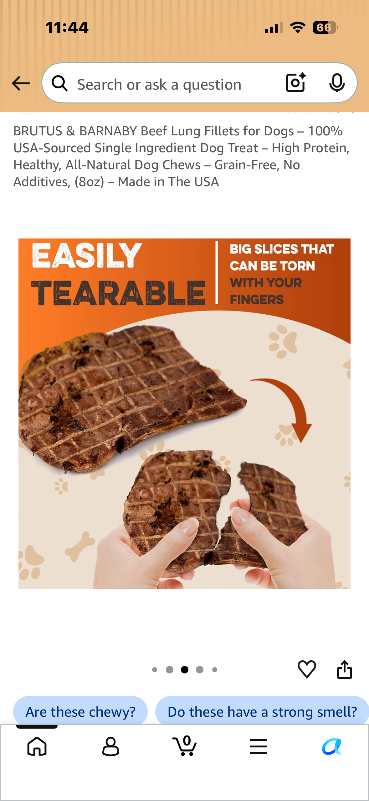 BRUTUS & BARNABY Beef Lung Fillets for Dogs – 100% USA-Sourced Single Ingredient Dog Treat – High Protein, Healthy, All-Natural Dog Chews – Grain-Free, No Additives, (8oz)