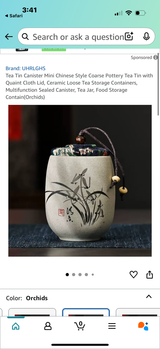 Tea Tin Canister Mini Chinese Style Coarse Pottery Tea Tin with Quaint Cloth Lid, Ceramic Loose Tea Storage Containers, Multifunction Sealed Canister, Tea Jar, Food Storage Contain(Orchids)