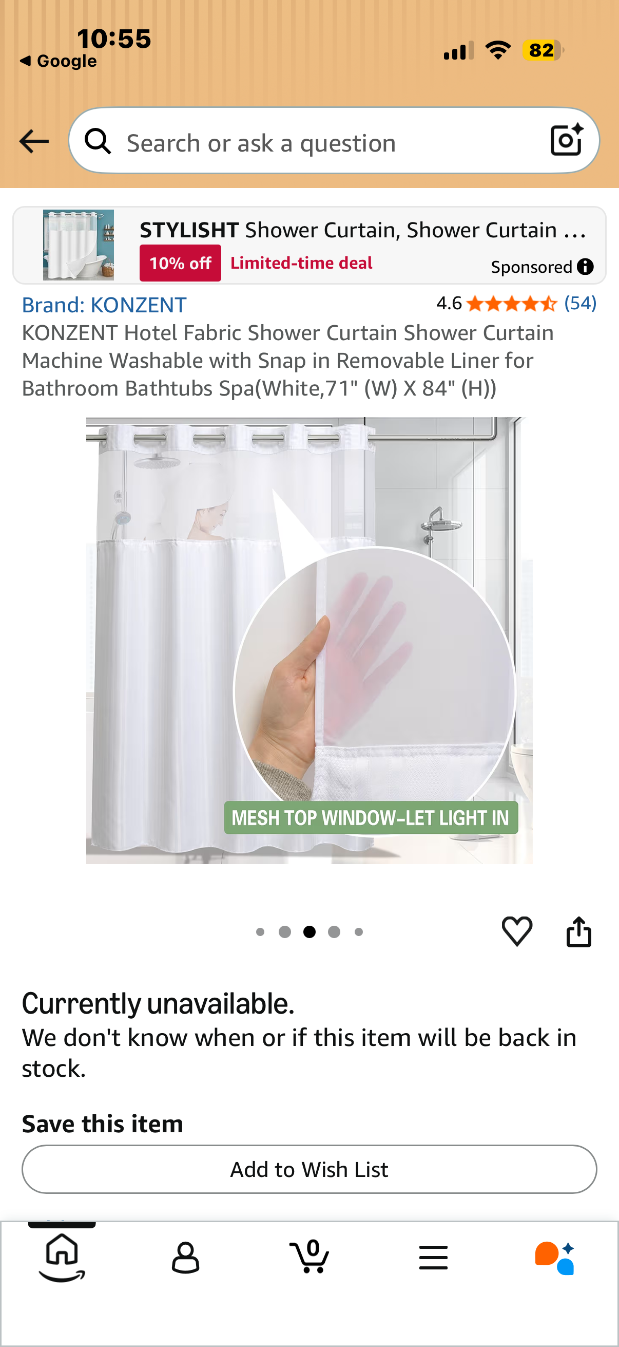 KONZENT Hotel Fabric Shower Curtain Shower Curtain Machine Washable with Snap in Removable Liner for Bathroom Bathtubs Spa(White,71" (W) X84 (H))