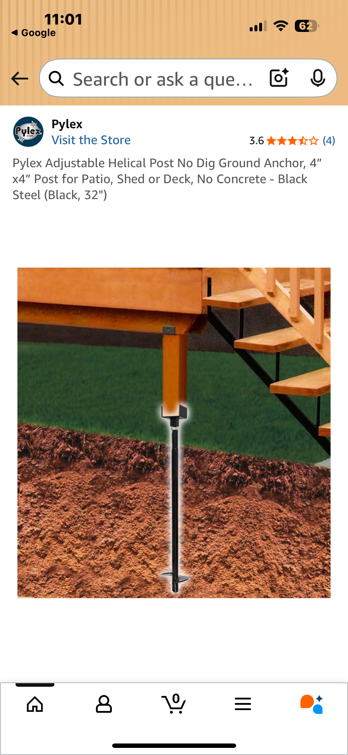 4 Pack Pylex Adjustable Helical Post No Dig Ground Anchor, 4" X4" Post for Patio, Shed or Deck, No Concrete - Black Steel (Black, 32") (G875)