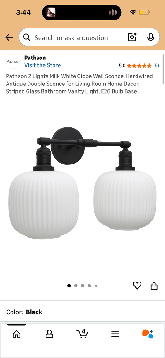 Pathson 2 Lights Milk White Globe Wall Sconce, Hardwired Antique Double Sconce for Living Room Home Decor, Striped Glass Bathroom Vanity Light, E26 Bulb Base
