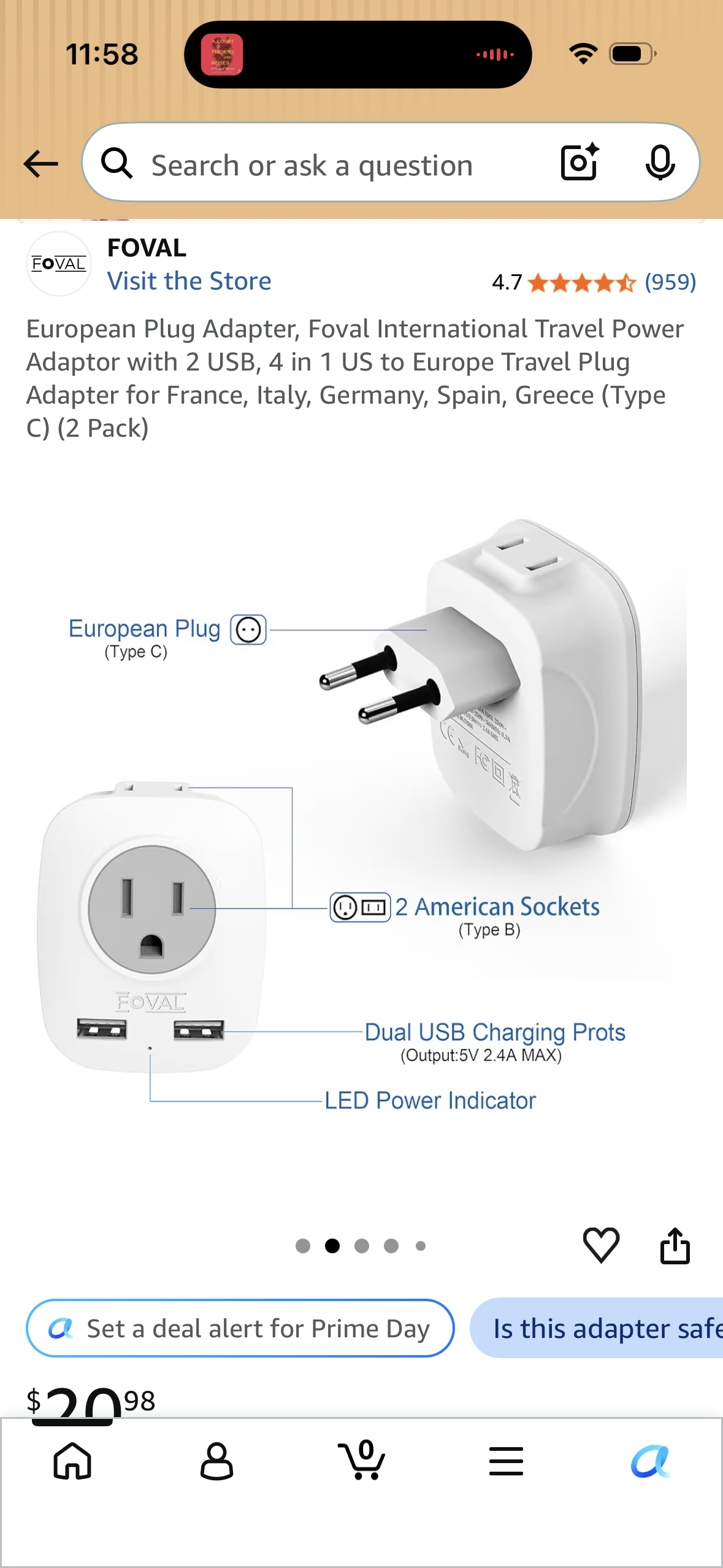 European Plug Adapter, Foval International Travel Power Adaptor with 2 USB, 4 in 1 US to Europe Travel Plug Adapter for France, Italy, Germany, Spain, Greece (Type C) (2 Pack)