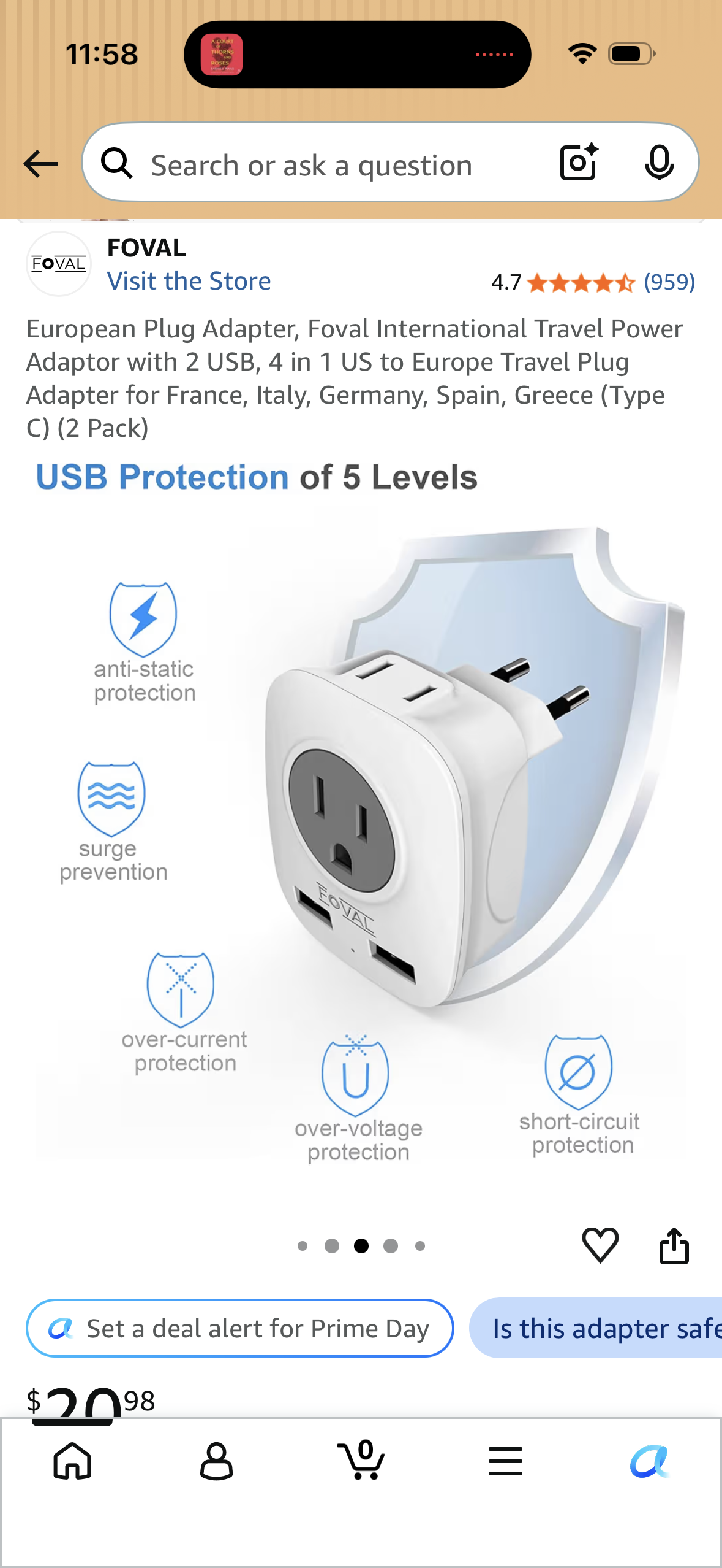 European Plug Adapter, Foval International Travel Power Adaptor with 2 USB, 4 in 1 US to Europe Travel Plug Adapter for France, Italy, Germany, Spain, Greece (Type C) (2 Pack)