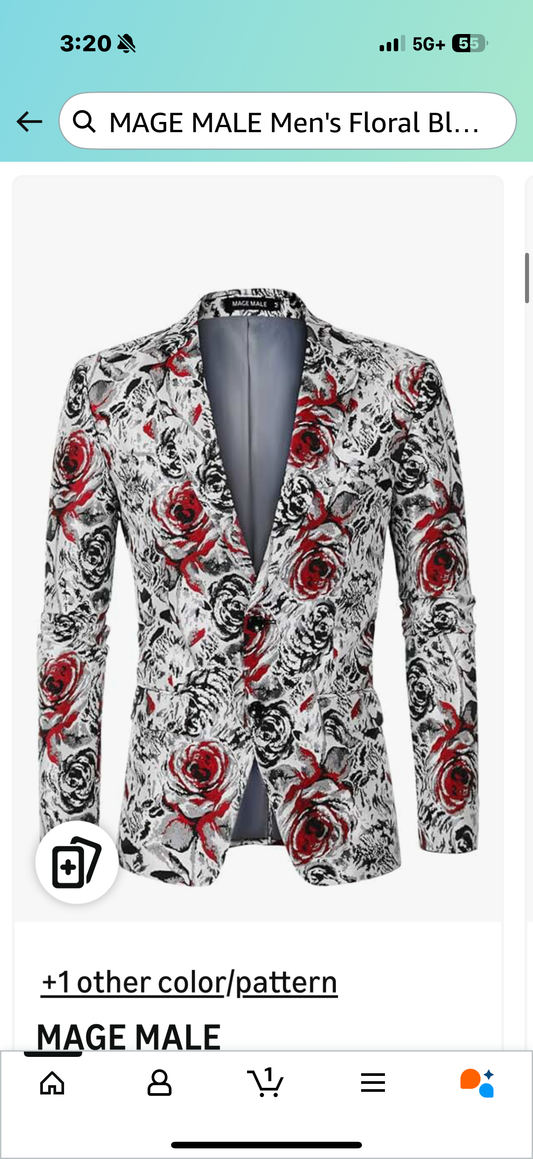 MAGE MALE Men's Floral Blazer Two Button Dress Party Suit Jacket Notched Lapel Slim Fit Stylish Top (Size 3XL)