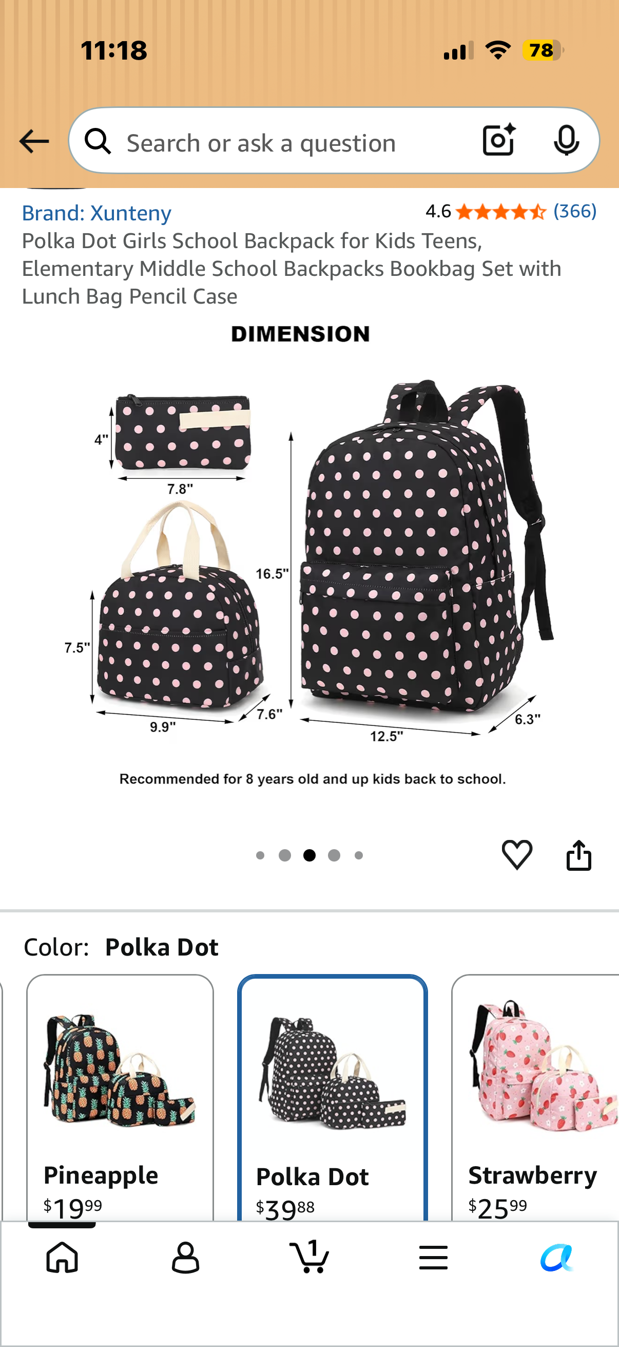 Polka Dot Girls School Backpack for Kids Teens, Elementary Middle School Backpacks Bookbag Set with Lunch Bag Pencil Case