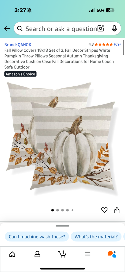 Fall Pillow Covers 18x18 Set of 2, Fall Decor Stripes White Pumpkin Throw Pillows Seasonal Autumn Thanksgiving Decorative Cushion Case Fall Decorations for Home Couch Sofa Outdoor