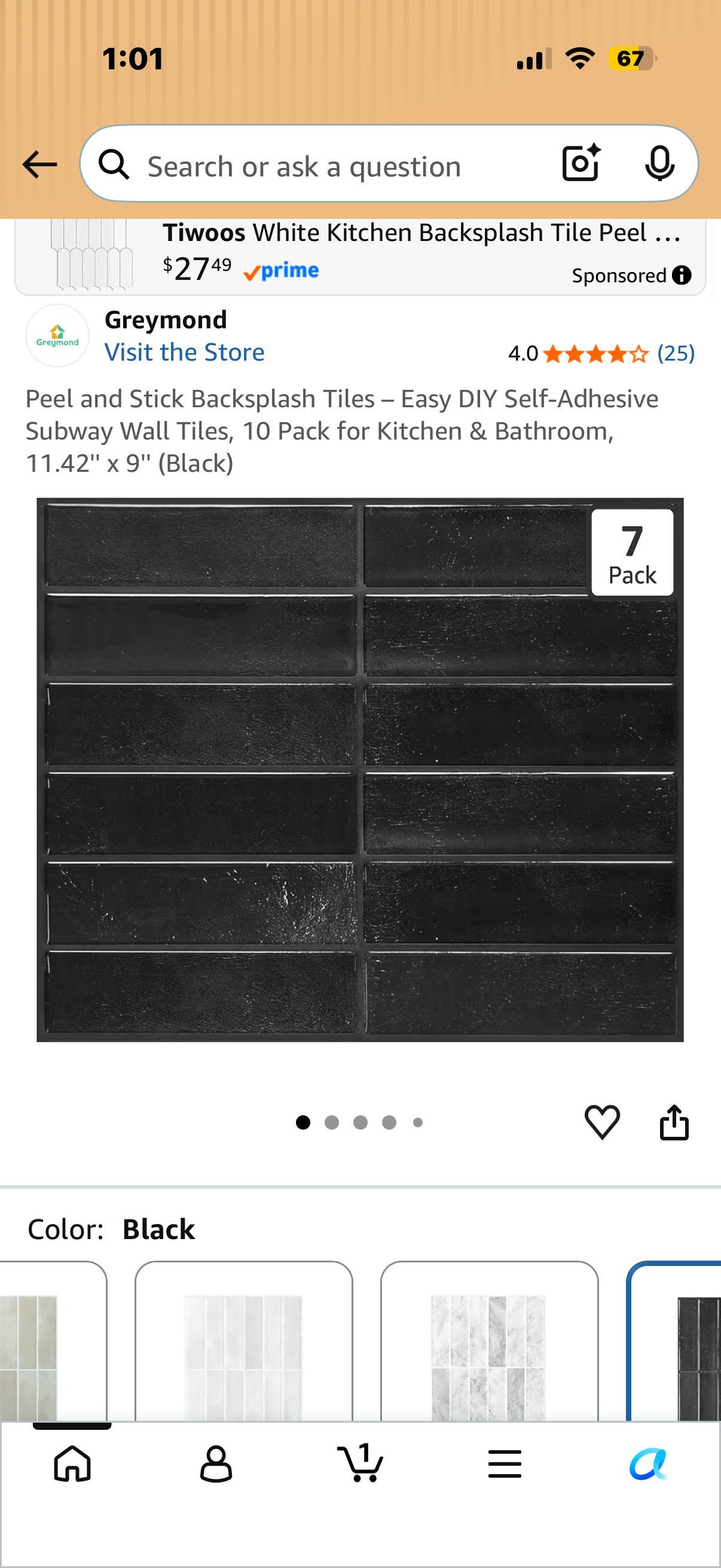 Peel and Stick Backsplash Tiles – Easy DIY Self-Adhesive Subway Wall Tiles, 10 Pack for Kitchen & Bathroom, 11.42'' x 9'' (Black