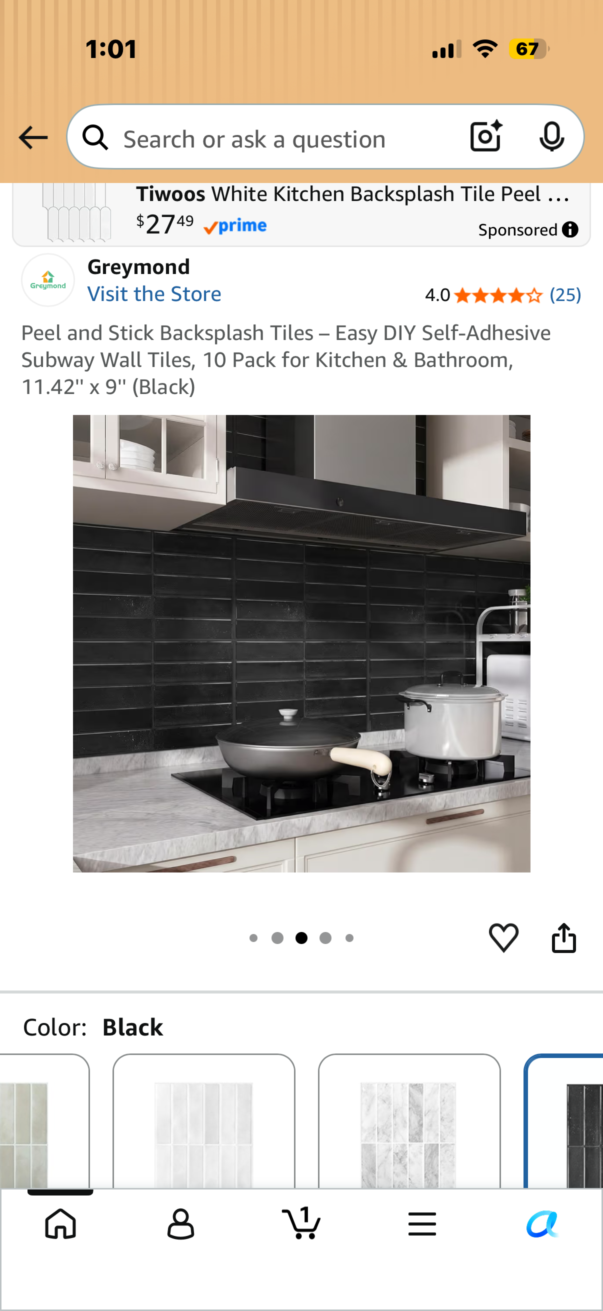 Peel and Stick Backsplash Tiles – Easy DIY Self-Adhesive Subway Wall Tiles, 10 Pack for Kitchen & Bathroom, 11.42'' x 9'' (Black