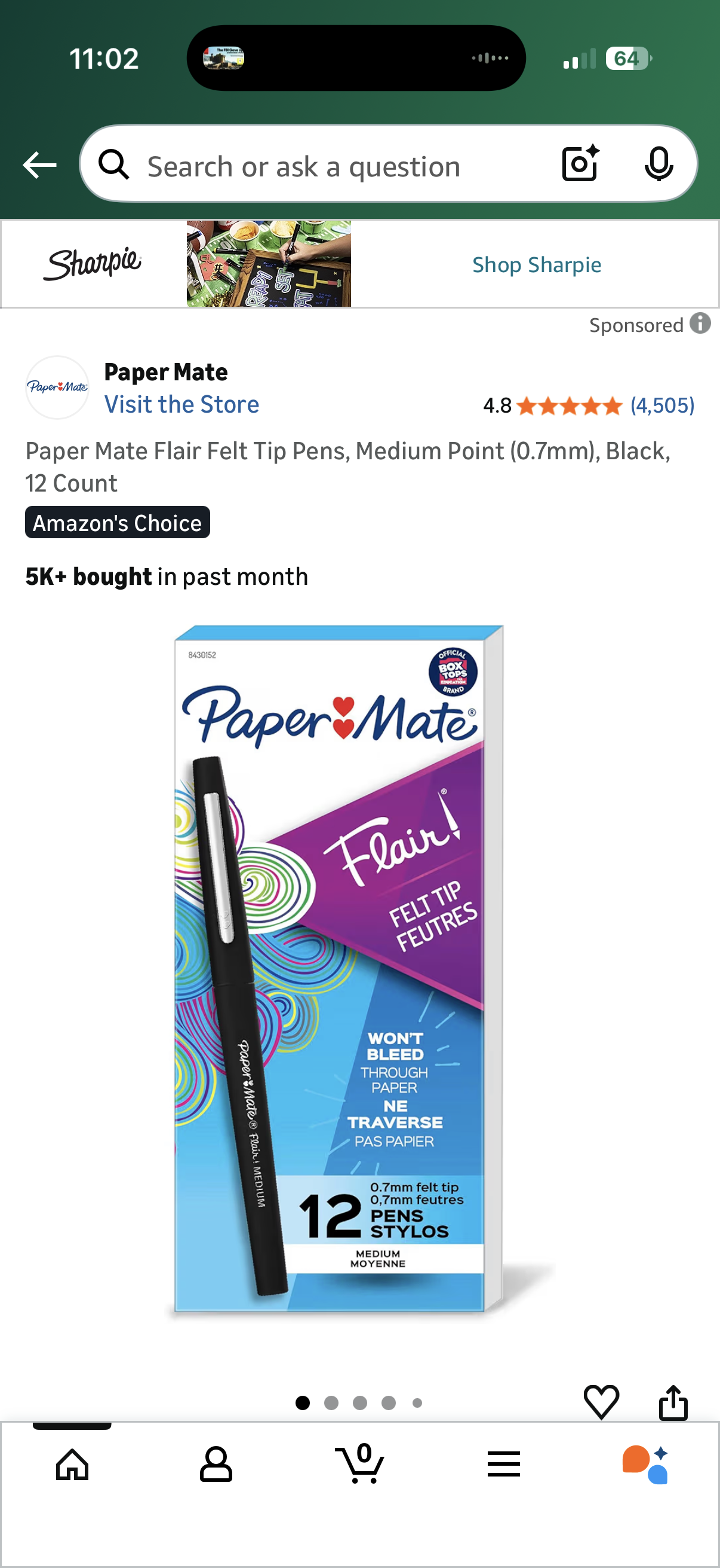 Paper Mate Flair Felt Tip Pens, Medium Point (0.7mm), Black, 12 Count