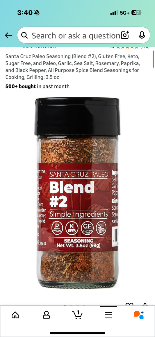 Santa Cruz Paleo Seasoning (Blend #2), Gluten Free, Keto, Sugar Free, and Paleo, Garlic, Sea Salt, Rosemary, Paprika, and Black Pepper, All Purpose Spice Blend Seasonings for Cooking, Grilling, 3.5 oz