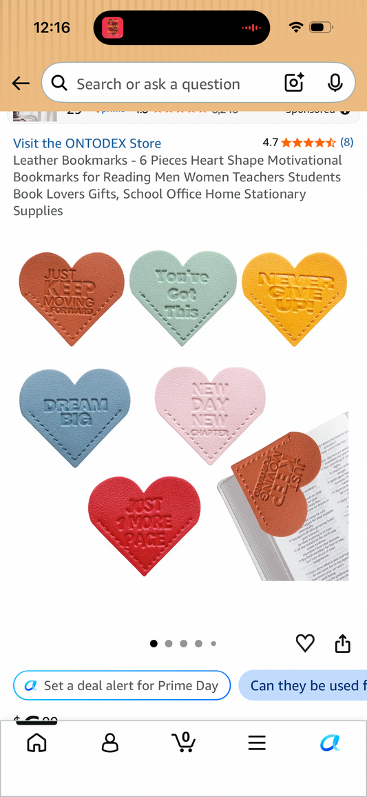 Leather Bookmarks - 6 Pieces Heart Shape Motivational Bookmarks for Reading Men Women Teachers Students Book Lovers Gifts, School Office Home Stationary Supplies