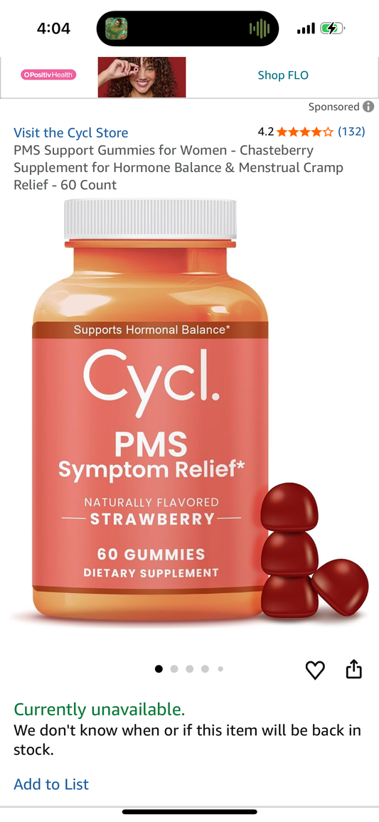 Cycl PMS Support Gummies for Women - Vegan Chasteberry Supplement for Hormone Balance & Menstrual Cramp Relief - 60 Count